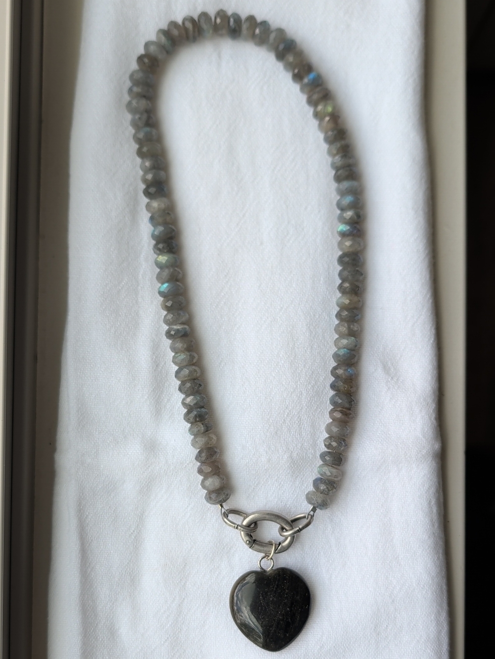 Labrodite Necklace With Black Obsidian Heart Charm